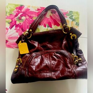B. Makowsky Brown Shoulder Bag with Gold Accents